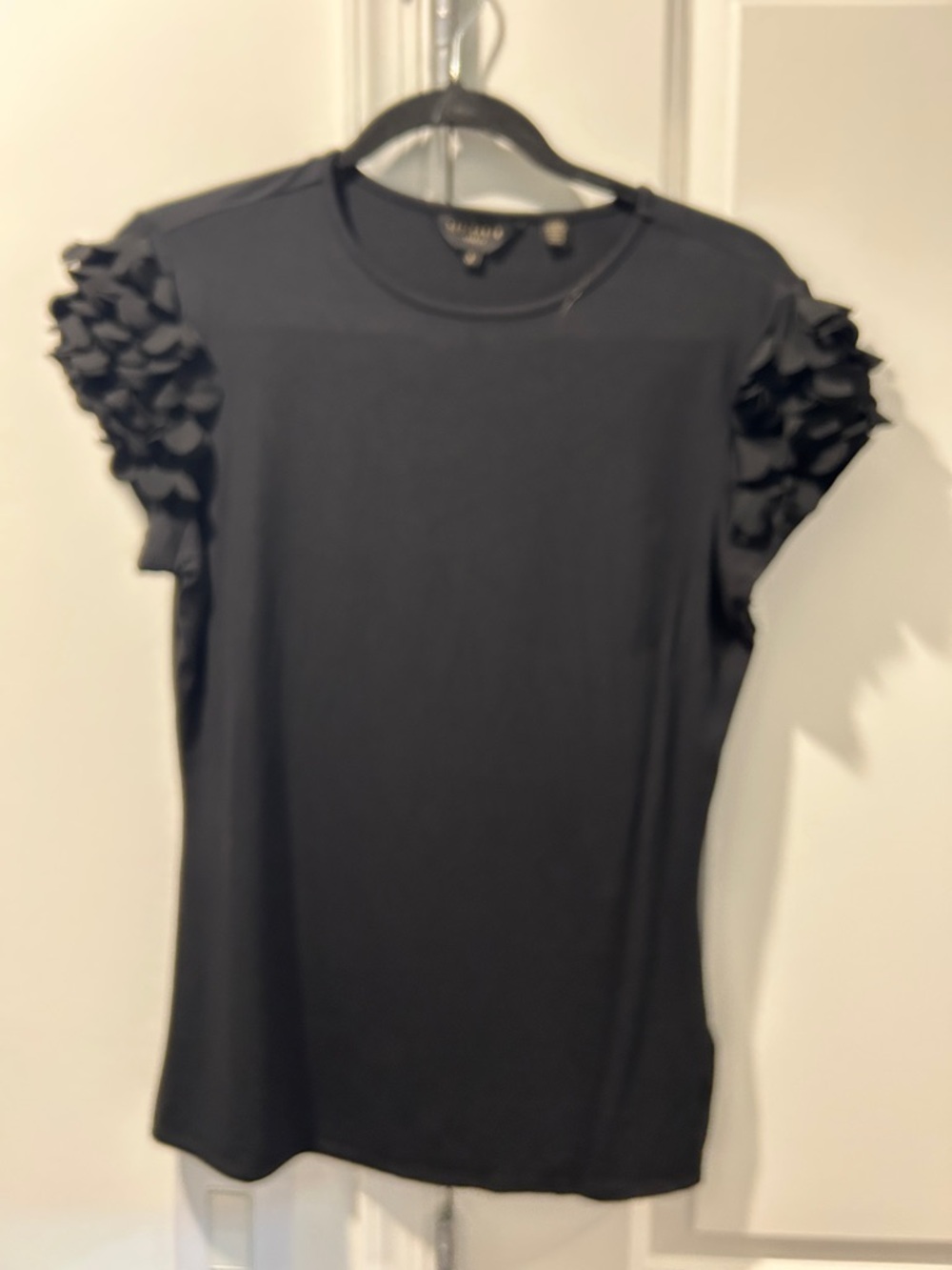 Ted Baker Black Ruffle Sleeve Crew Tee